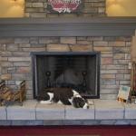 Stone fireplace with mantel & hearth