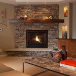 Traditional corner stone fireplace installation