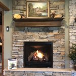 Heat-n-Glo gas fireplace with Hudson Ledgestone